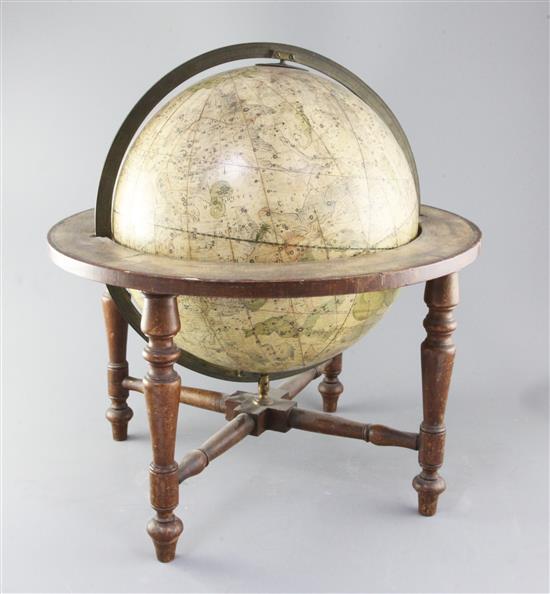 A Carys new celestial 12inch table top model globe, dated 1810, overall height 17in.